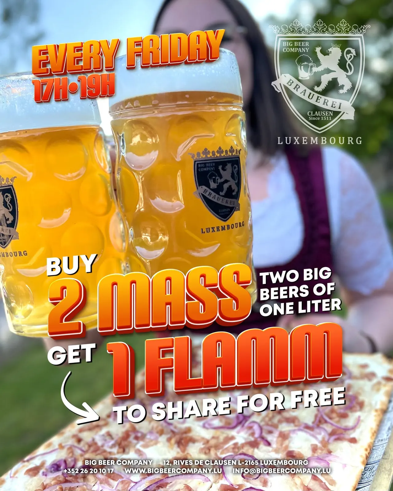Get 2 mass (2/big/beers/of/1/liter) get 1 free flammkuchen * big beer company luxembourg