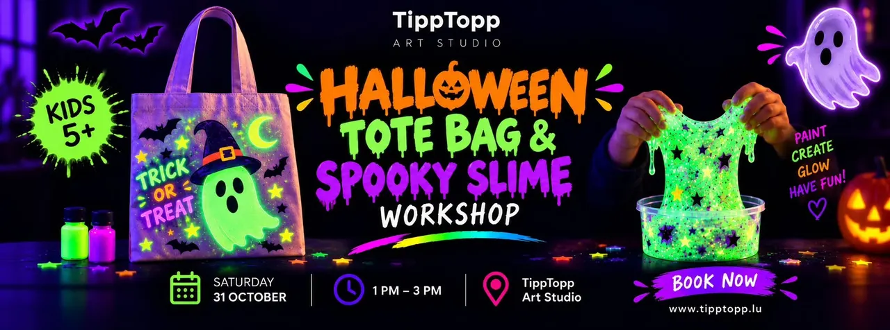 HALLOWEEN BIG DAY PARTY! – TOTE BAG & SPOOKY SLIME WORKSHOP