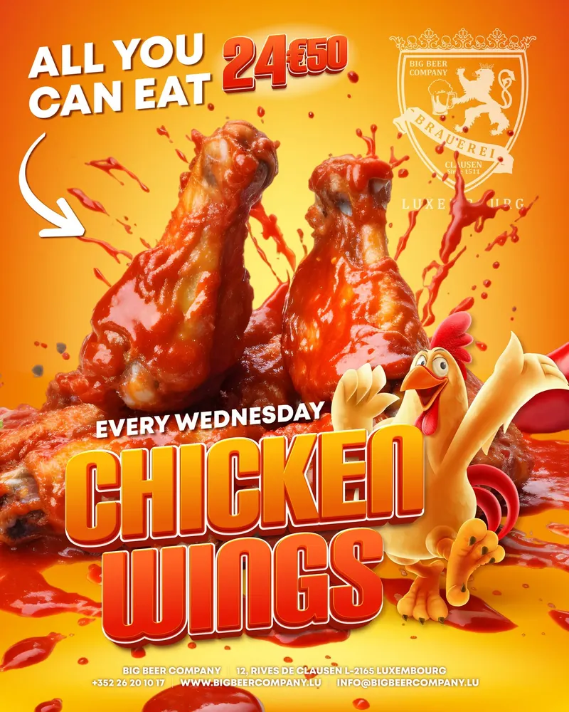 All you can eat chicken wings every wednesday big beer company luxembourg